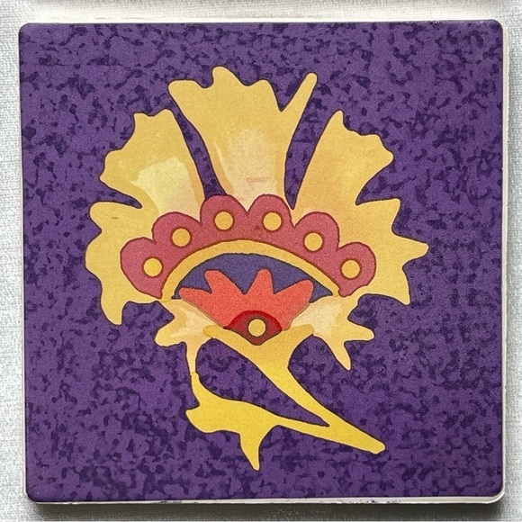 Vintage Clay Ceramic Tile Coasters Set of 4 Floral Motif - Picture 6 of 11